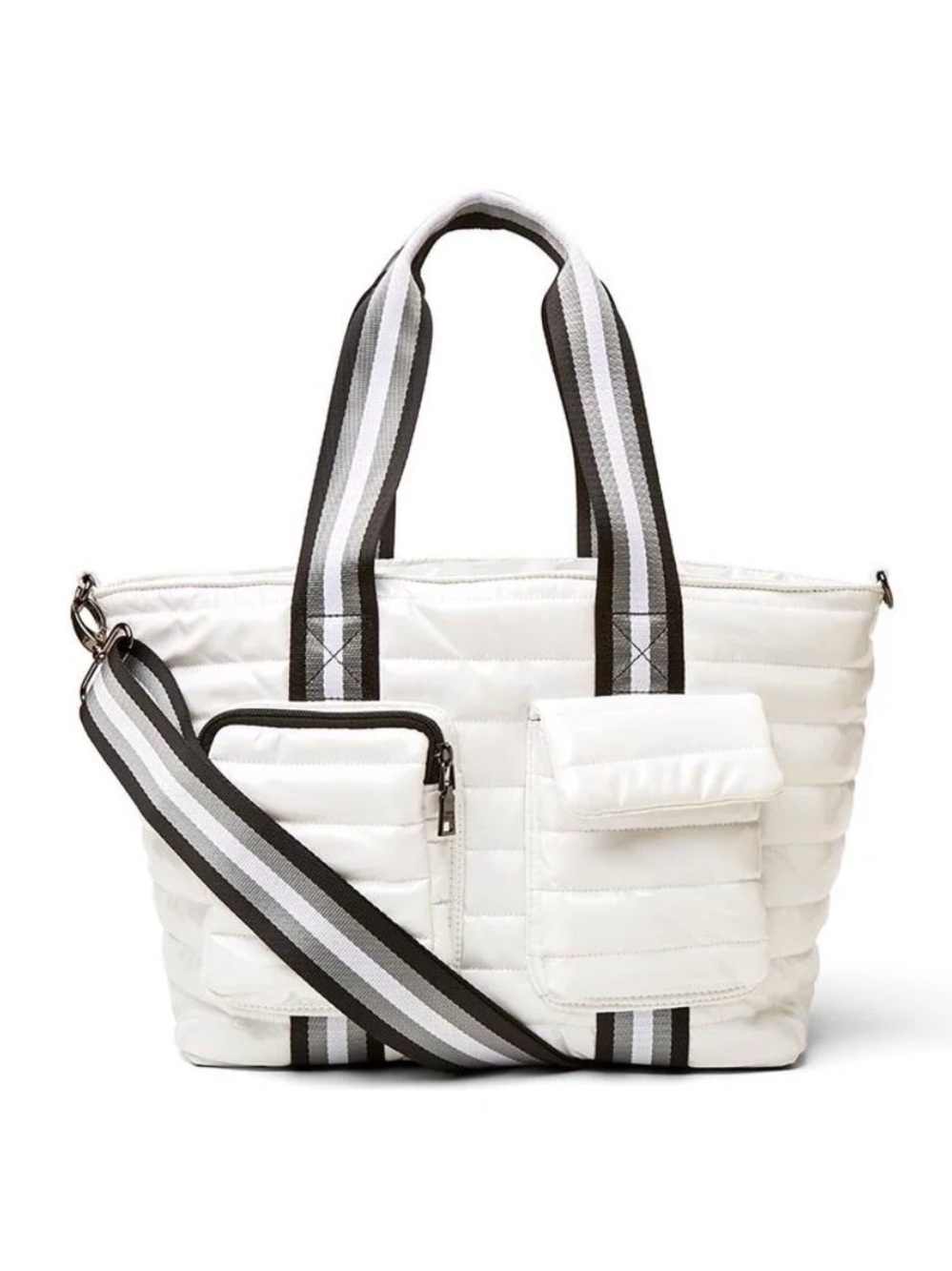 THINK ROYLN WINGMAN BAG Quilted White Tote Bag with Striped Strap
